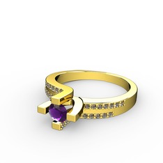 Lucid Tektaş Yüzük - Ametist ve dumanlı kuvars 8 ayar altın yüzük #14fk7ik