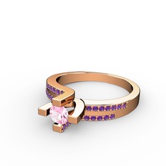 Lucid Tektaş Yüzük - Pembe kuvars ve ametist 925 ayar rose altın kaplama gümüş yüzük #14ibxhz