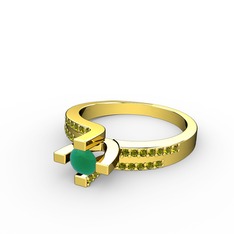 Lucid Tektaş Yüzük - Kök zümrüt ve peridot 14 ayar altın yüzük #14kg5ky