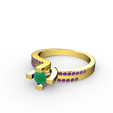 Lucid Tektaş Yüzük - Kök zümrüt ve ametist 8 ayar altın yüzük #14ko4xt