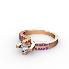 Lucid Tektaş Yüzük - Swarovski ve ametist 18 ayar rose altın yüzük #14rnn1y
