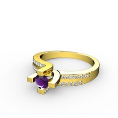 Ametist ve swarovski 925 ayar altın kaplama gümüş yüzük