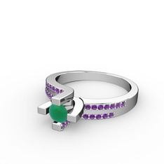 Kök zümrüt ve ametist 14 ayar beyaz altın yüzük