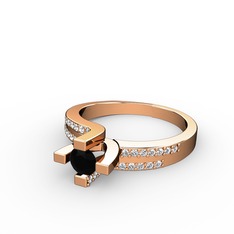 Lucid Tektaş Yüzük - Siyah zirkon ve beyaz zirkon 14 ayar rose altın yüzük #15mvky