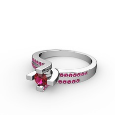 Lucid Tektaş Yüzük - Rodolit garnet 14 ayar beyaz altın yüzük #15tc7ur