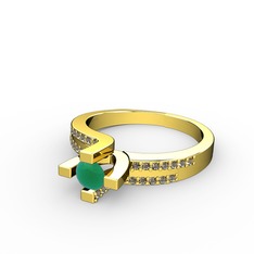 Lucid Tektaş Yüzük - Kök zümrüt ve dumanlı kuvars 14 ayar altın yüzük #15ysjwj
