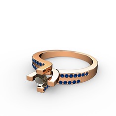 Lucid Tektaş Yüzük - Dumanlı kuvars ve lab safir 8 ayar rose altın yüzük #16cw7kp