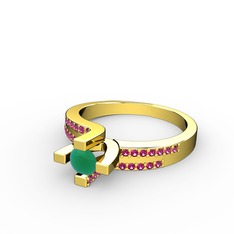Lucid Tektaş Yüzük - Kök zümrüt ve rodolit garnet 18 ayar altın yüzük #16i55mk