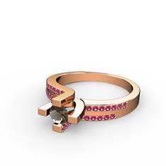 Lucid Tektaş Yüzük - Dumanlı kuvars ve rodolit garnet 925 ayar rose altın kaplama gümüş yüzük #17hu0xr