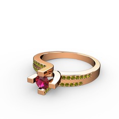 Rodolit garnet ve peridot 14 ayar rose altın yüzük