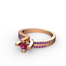 Lucid Tektaş Yüzük - Rodolit garnet ve ametist 14 ayar rose altın yüzük #181zaoe