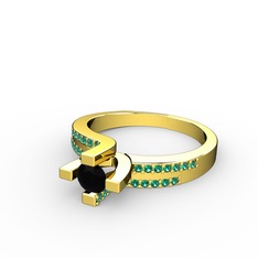 Lucid Tektaş Yüzük - Siyah zirkon ve yeşil kuvars 18 ayar altın yüzük #1854s4r
