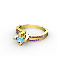 Lucid Tektaş Yüzük - Akuamarin ve ametist 18 ayar altın yüzük #188whrq