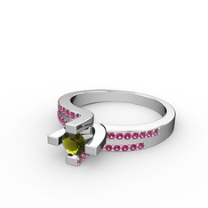 Lucid Tektaş Yüzük - Peridot ve rodolit garnet 8 ayar beyaz altın yüzük #18iehbq