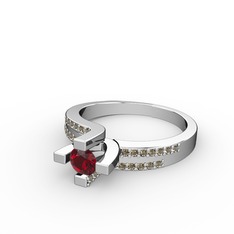 Lucid Tektaş Yüzük - Garnet ve dumanlı kuvars 18 ayar beyaz altın yüzük #18u3353