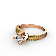 Pırlanta ve peridot 18 ayar rose altın yüzük (0.24 karat)