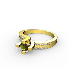 Lucid Tektaş Yüzük - Peridot ve swarovski 925 ayar altın kaplama gümüş yüzük #18ynkby