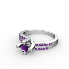 Ametist 14 ayar beyaz altın yüzük