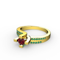 Lucid Tektaş Yüzük - Garnet ve yeşil kuvars 14 ayar altın yüzük #19s5o7v
