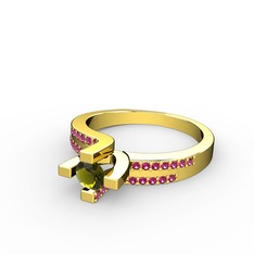 Lucid Tektaş Yüzük - Peridot ve rodolit garnet 925 ayar altın kaplama gümüş yüzük #1accqi7