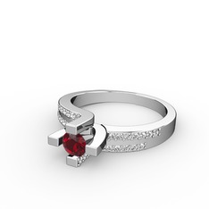 Garnet ve beyaz zirkon 8 ayar beyaz altın yüzük