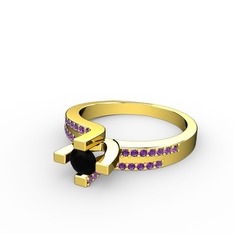 Lucid Tektaş Yüzük - Siyah zirkon ve ametist 18 ayar altın yüzük #1axq10