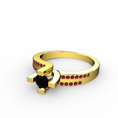 Siyah zirkon ve garnet 18 ayar altın yüzük