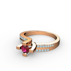 Rodolit garnet ve akuamarin 18 ayar rose altın yüzük