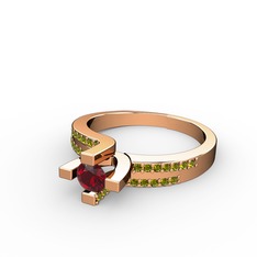Garnet ve peridot 14 ayar rose altın yüzük