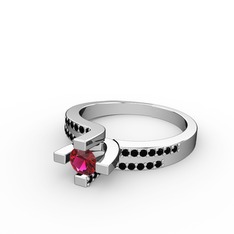 Rodolit garnet ve siyah zirkon 925 ayar gümüş yüzük