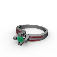 Lucid Tektaş Yüzük - Kök zümrüt ve garnet 925 ayar siyah rodyum kaplama gümüş yüzük #1etaqcv