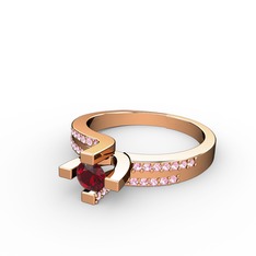 Garnet ve pembe kuvars 8 ayar rose altın yüzük