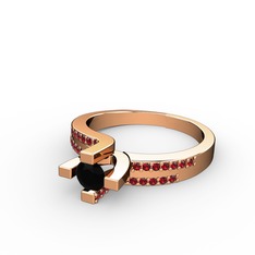 Siyah zirkon ve garnet 18 ayar rose altın yüzük