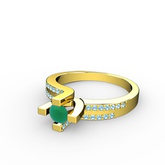Lucid Tektaş Yüzük - Kök zümrüt ve akuamarin 14 ayar altın yüzük #1i2du2v