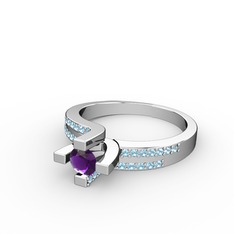 Lucid Tektaş Yüzük - Ametist ve akuamarin 14 ayar beyaz altın yüzük #1i5r1ap