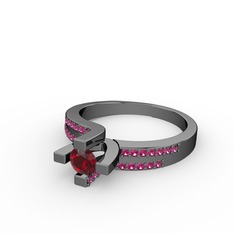 Lucid Tektaş Yüzük - Garnet ve rodolit garnet 925 ayar siyah rodyum kaplama gümüş yüzük #1jji3hg