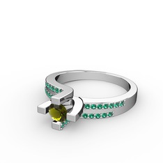Lucid Tektaş Yüzük - Peridot ve yeşil kuvars 18 ayar beyaz altın yüzük #1l63ukb