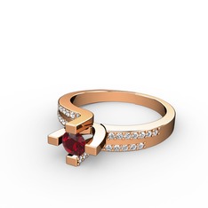 Lucid Tektaş Yüzük - Garnet ve pırlanta 14 ayar rose altın yüzük (0.2992 karat) #1lfblb6