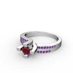 Garnet ve ametist 8 ayar beyaz altın yüzük