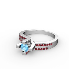 Akuamarin ve garnet 925 ayar gümüş yüzük