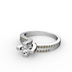 Lucid Tektaş Yüzük - Pırlanta ve dumanlı kuvars 18 ayar beyaz altın yüzük (0.24 karat) #1mqpgdx