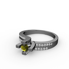 Peridot ve beyaz zirkon 925 ayar siyah rodyum kaplama gümüş yüzük
