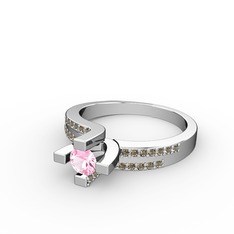 Lucid Tektaş Yüzük - Pembe kuvars ve dumanlı kuvars 18 ayar beyaz altın yüzük #1nscf6v