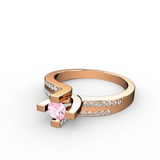 Pembe kuvars ve pırlanta 18 ayar rose altın yüzük (0.2992 karat)