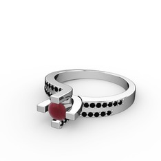 Kök yakut ve siyah zirkon 925 ayar gümüş yüzük