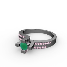 Lucid Tektaş Yüzük - Kök zümrüt ve pembe kuvars 925 ayar siyah rodyum kaplama gümüş yüzük #1qmz6j8