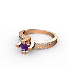 Lucid Tektaş Yüzük - Ametist ve swarovski 8 ayar rose altın yüzük #1r4do46