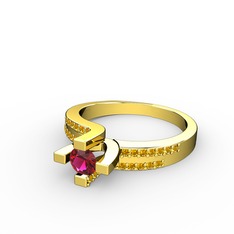 Lucid Tektaş Yüzük - Rodolit garnet ve sitrin 8 ayar altın yüzük #1rw6joq