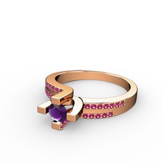 Lucid Tektaş Yüzük - Ametist ve rodolit garnet 8 ayar rose altın yüzük #1rxyqc7