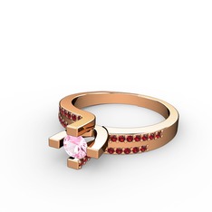 Lucid Tektaş Yüzük - Pembe kuvars ve garnet 14 ayar rose altın yüzük #1sbaen5